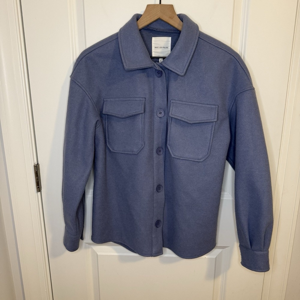 Avec Les Filles Women's Oversized Shirt Patch Jacket Shacket Size Small Purple
